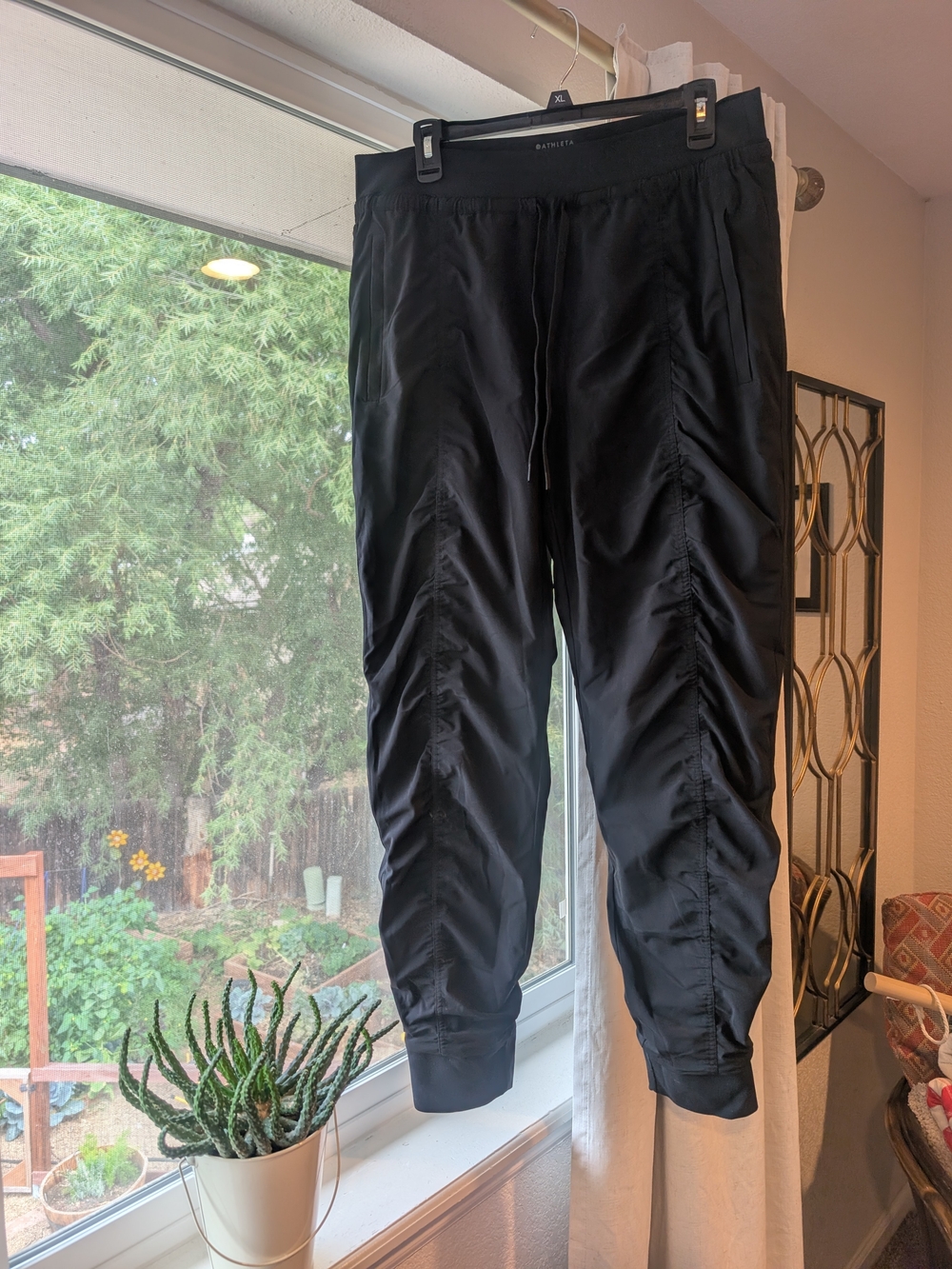 Athleta Black Ruched Drawstring Joggers
